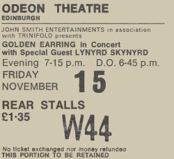 Golden Earring show ticket#E23 November 15, 1974 Edinburgh - Odeon Theatre